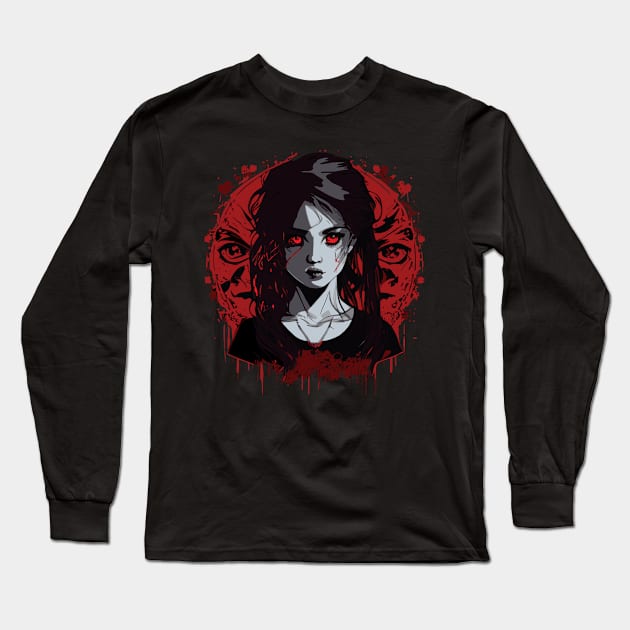 Anime girl red eyes Long Sleeve T-Shirt by remixer2020